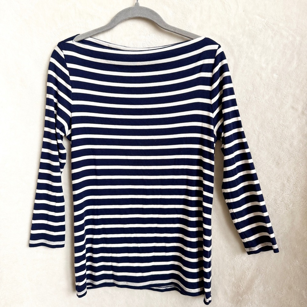Old Navy Classic Womens Navy White Striped Boatneck Top 3/4 Sleeve Size Med